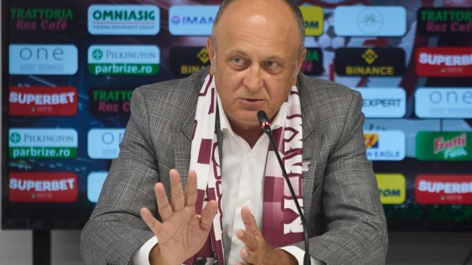 Bucharest, Romania. 21st Aug, 2024: Dan Sucu, the financier of FC Rapid, speaks during the presentation of Marius Sumudica (not in Picture), the new coach of the Fotbal Club Rapid Bucharest, in a press conference, at Superbet Arena-Giulesti, in Bucharest.